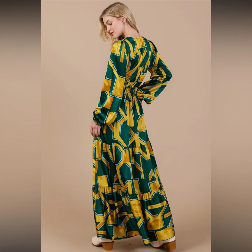 Boho Geometric Print Tiered Maxi Dress - Picture 5 of 6
